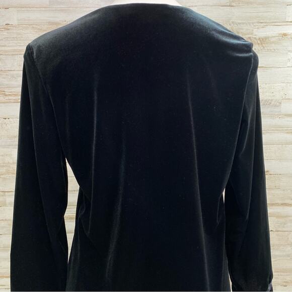 Oscar De La Renta Pink Label Velvet Top Womens Size S Satin Trim Black Slit Side - Picture 9 of 13